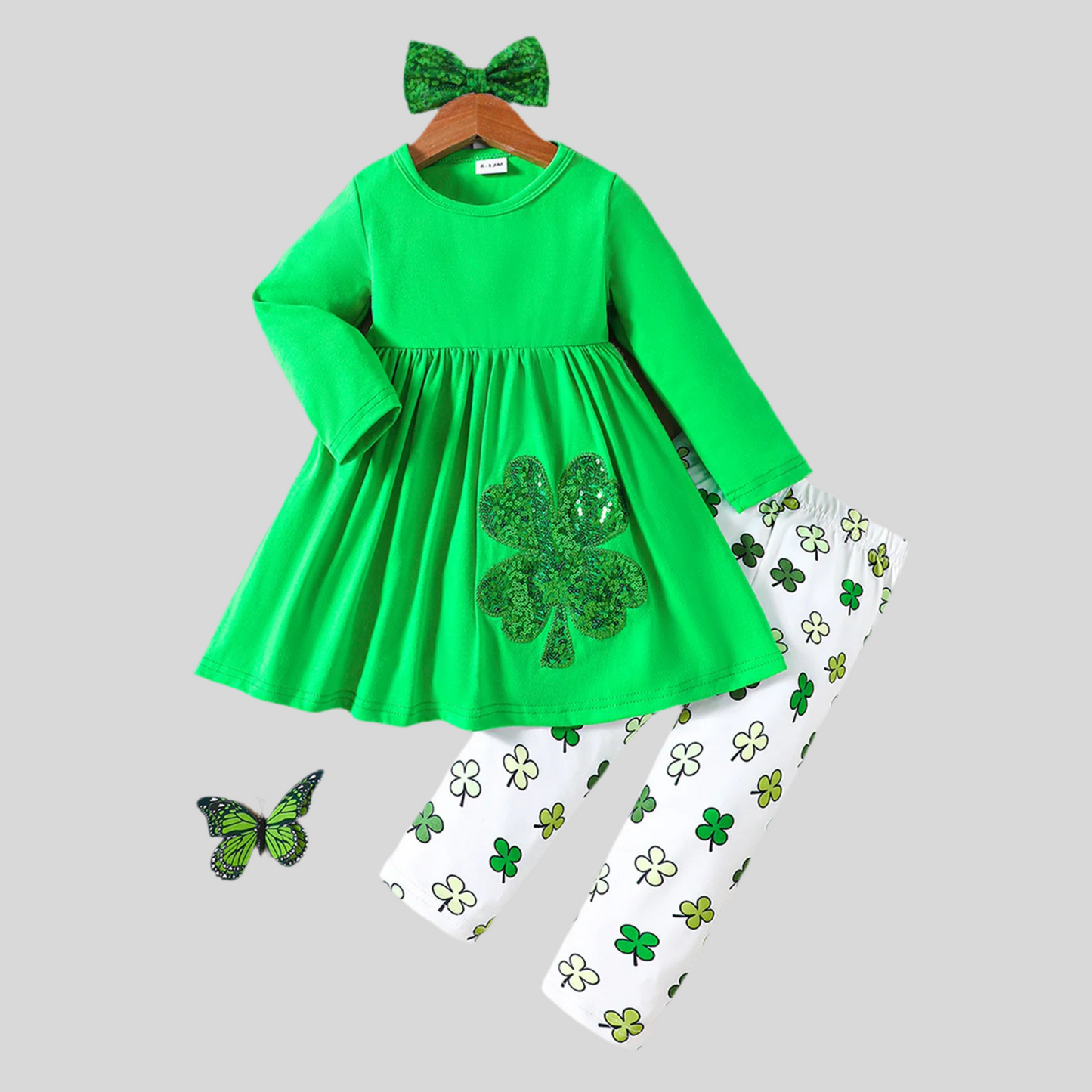 Embroidered "Lucky" Top+Layered Skirt Green St Patricks Day