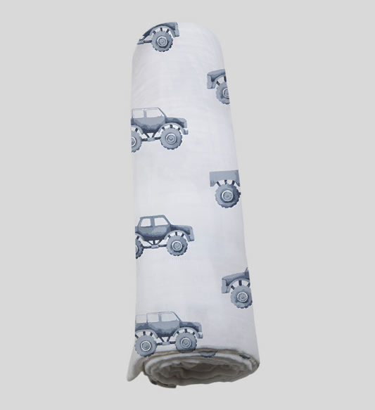 Indigo Monster Trucks Cotton Swaddle