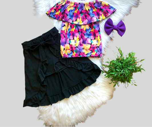 Bright Floral Open Skirt Set