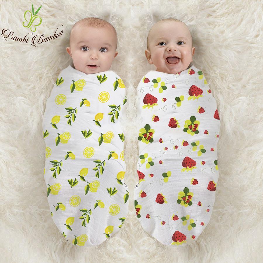 Muslin Swaddle Blanket Set of 2, Lemon and Strawberry Print