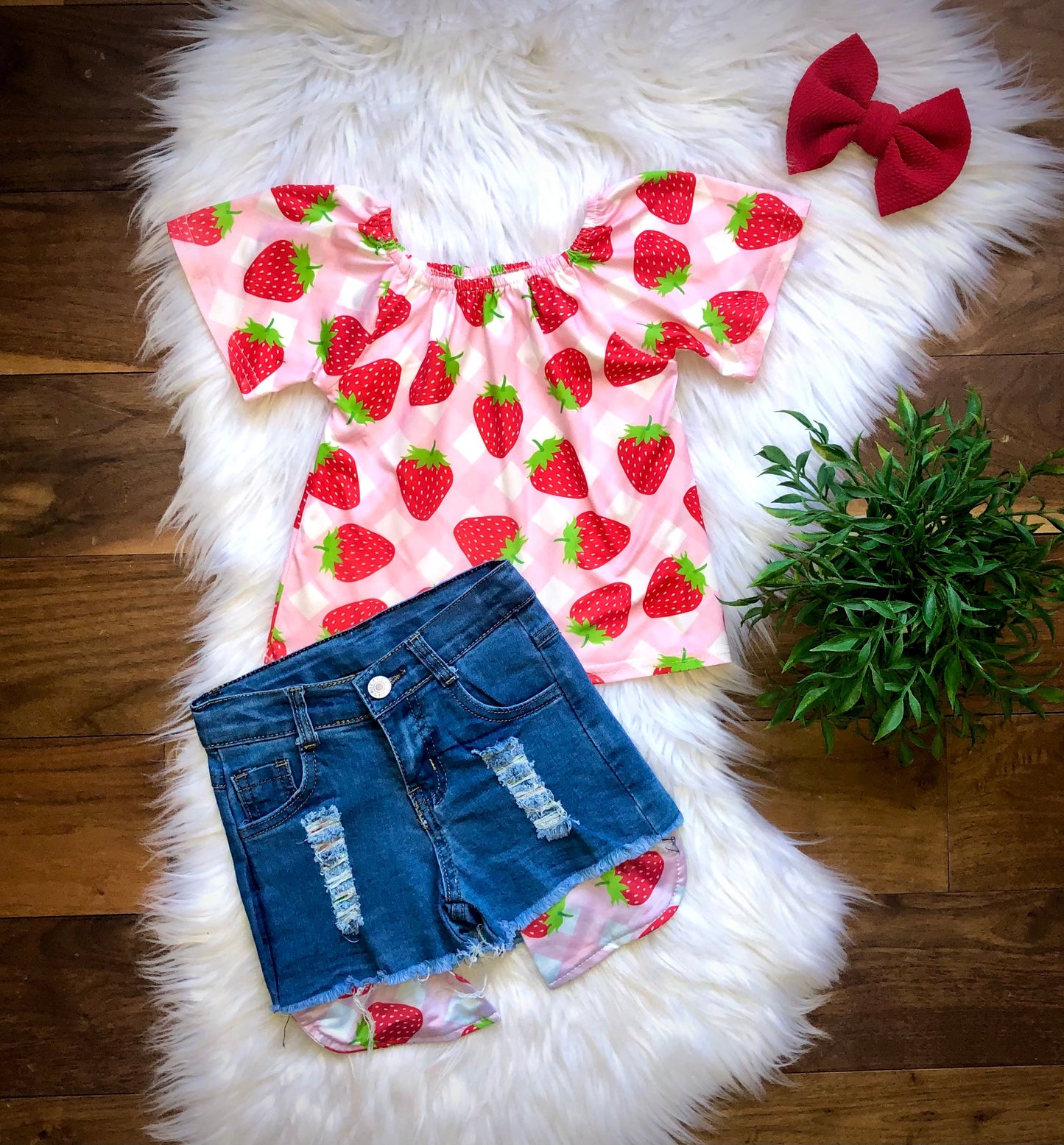 Strawberry Denim Shorts Set