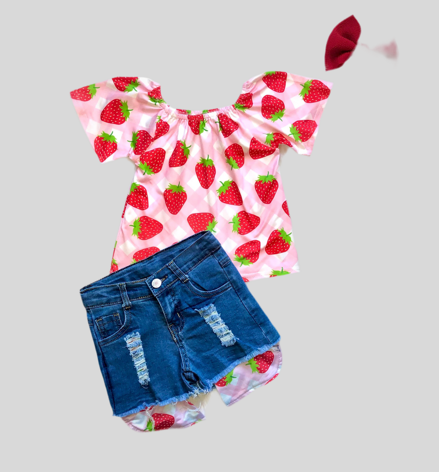 Strawberry Denim Shorts Set