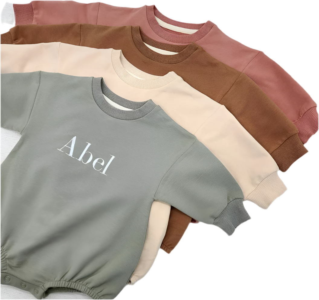 Organic Cotton Embroidered Personalized Baby Sweatshirt Romper