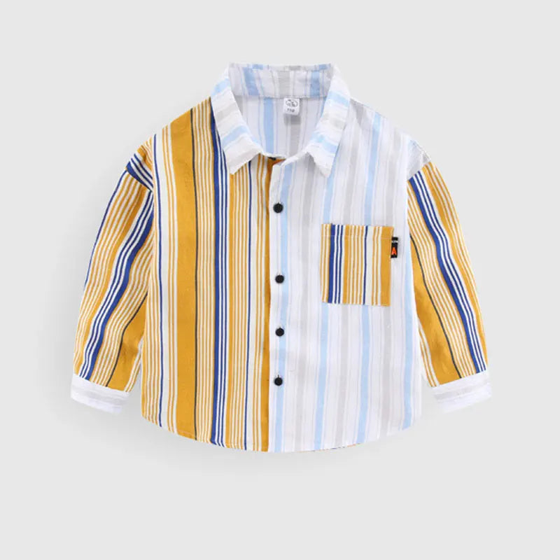 Boys Shirts Spring 2025 Long sleeve Striped Collar Shirt