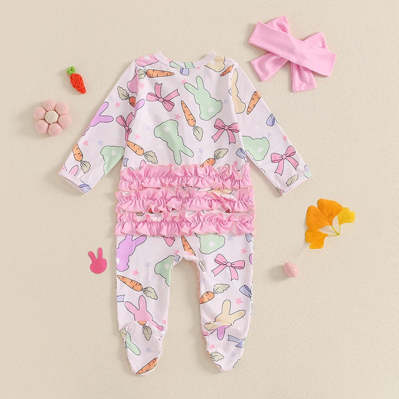 Chocolate Bunny Easter Print Romper & Headband Set Spring 2025