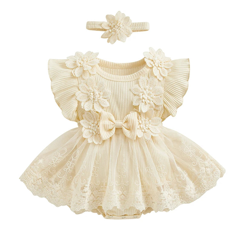 2025 Spring Infant Baby Girl Lace Romper Tulle Dress