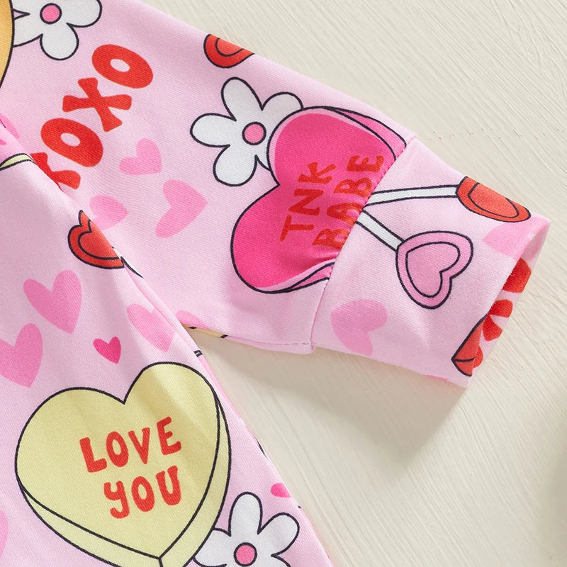 "XOXO" Baby Girl Valentines Day Romper Conversational Heart Print with Headband