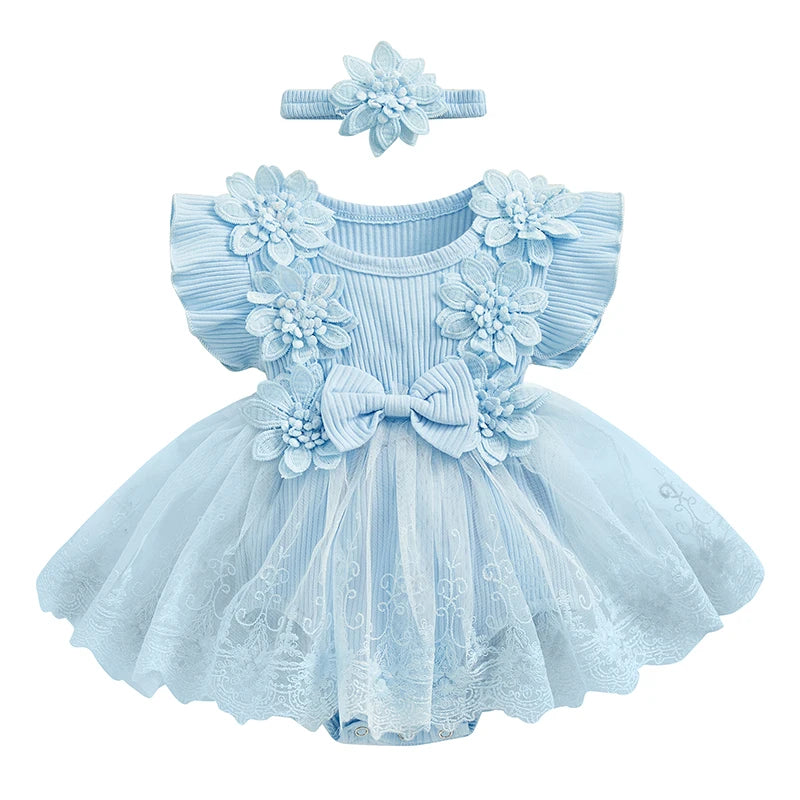 2025 Spring Infant Baby Girl Lace Romper Tulle Dress