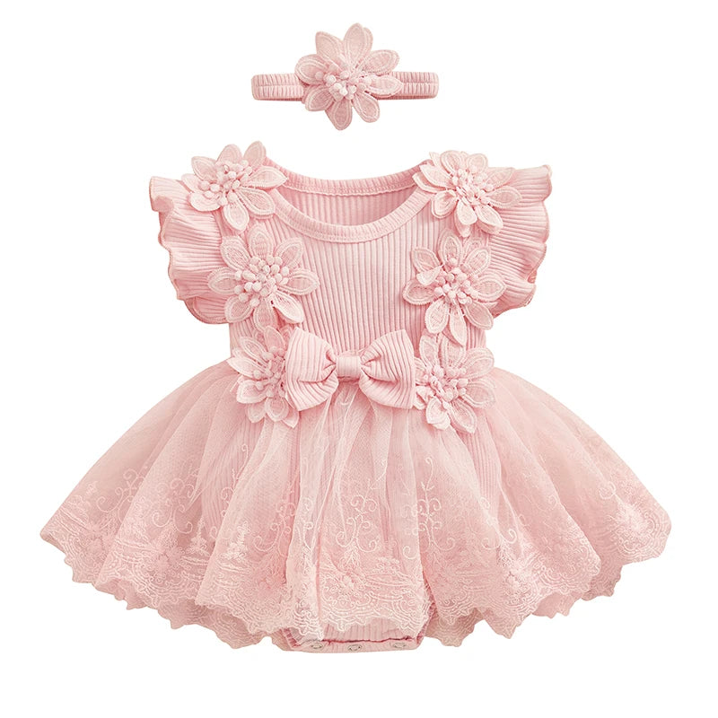 2025 Spring Infant Baby Girl Lace Romper Tulle Dress