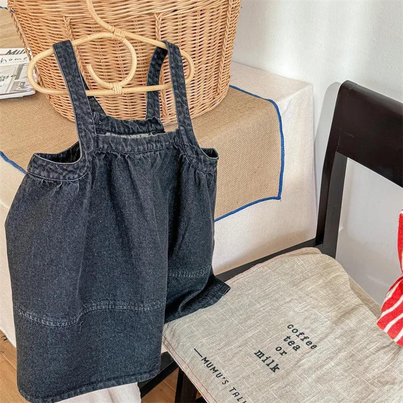 2025 Spring New Baby Girl Sleeveless Sling Denim Dress