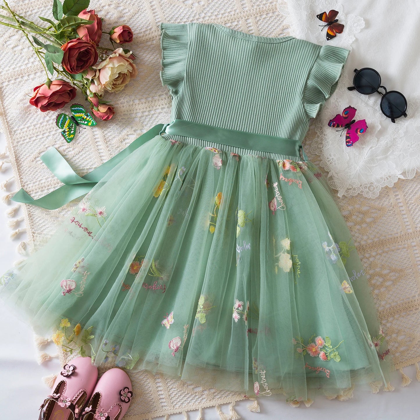 2025 Kids Spring Flare Sleeve Dress Floral