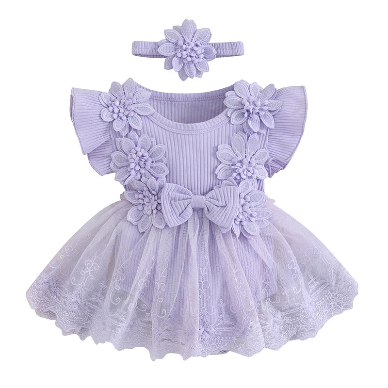 2025 Spring Infant Baby Girl Lace Romper Tulle Dress