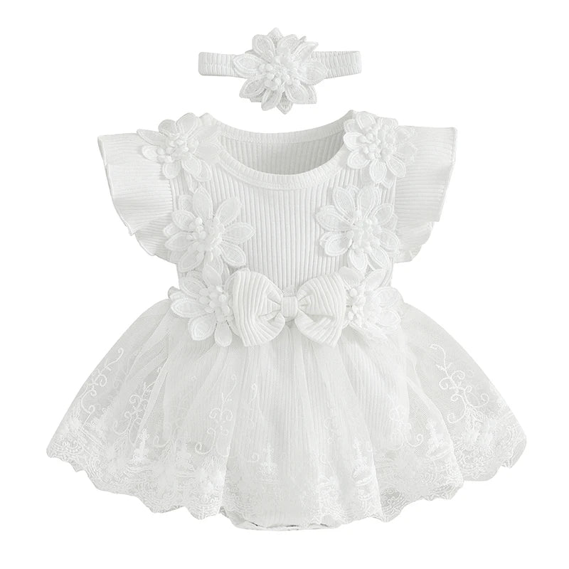 2025 Spring Infant Baby Girl Lace Romper Tulle Dress