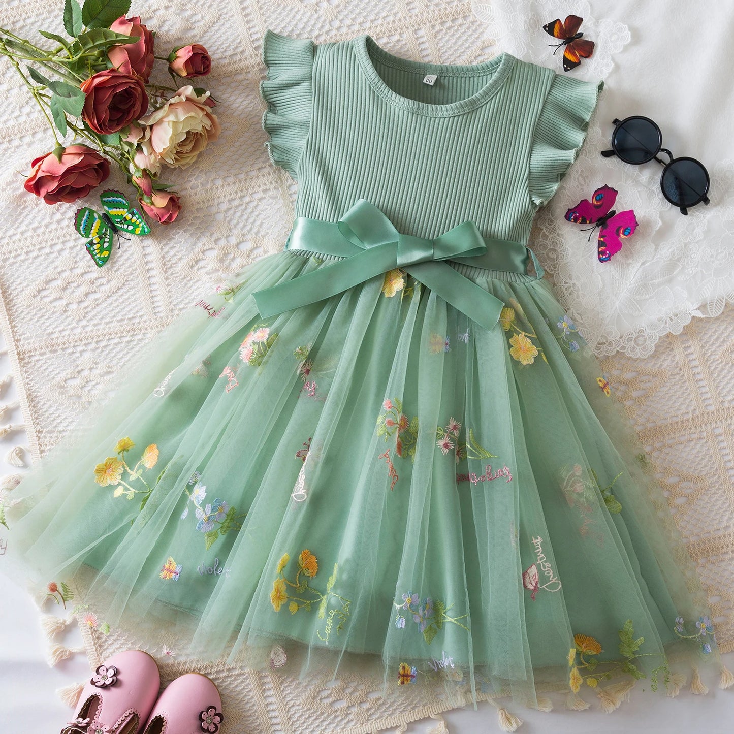 2025 Kids Spring Flare Sleeve Dress Floral