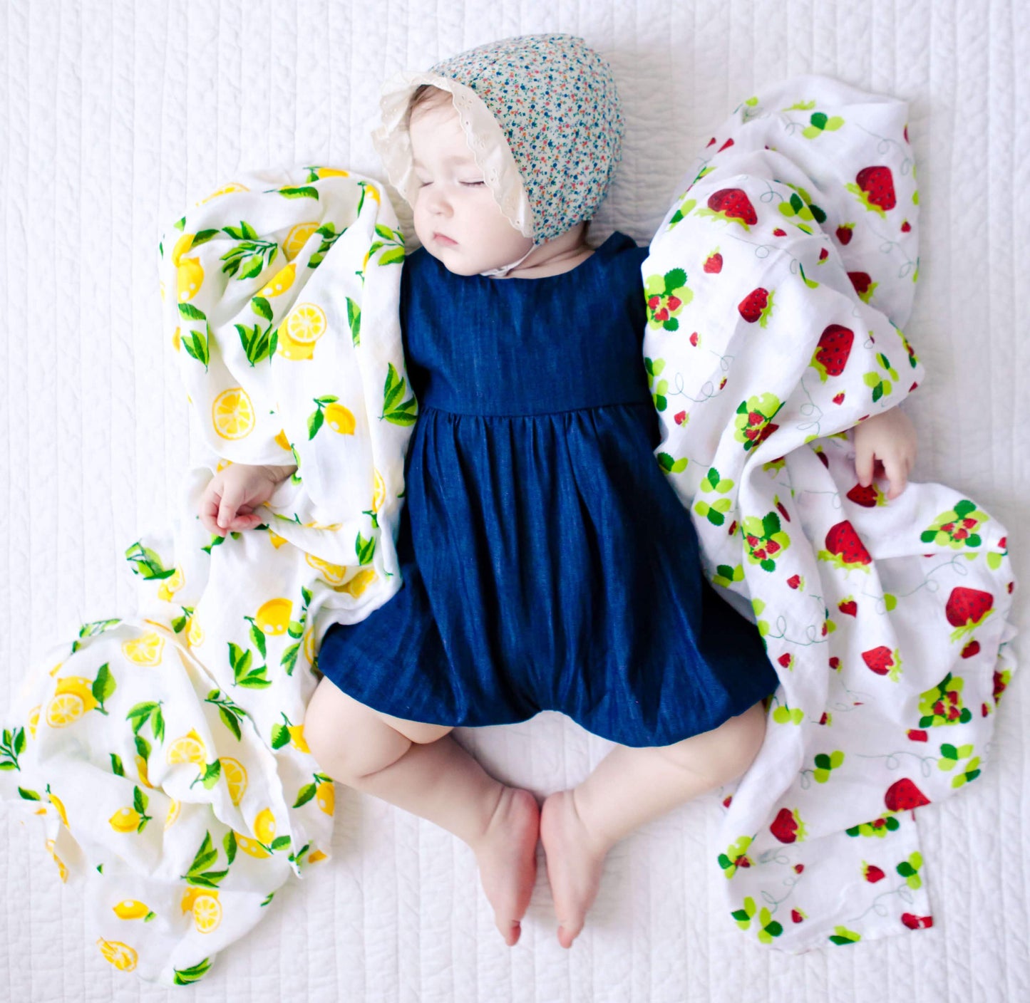 Muslin Swaddle Blanket Set of 2, Lemon and Strawberry Print