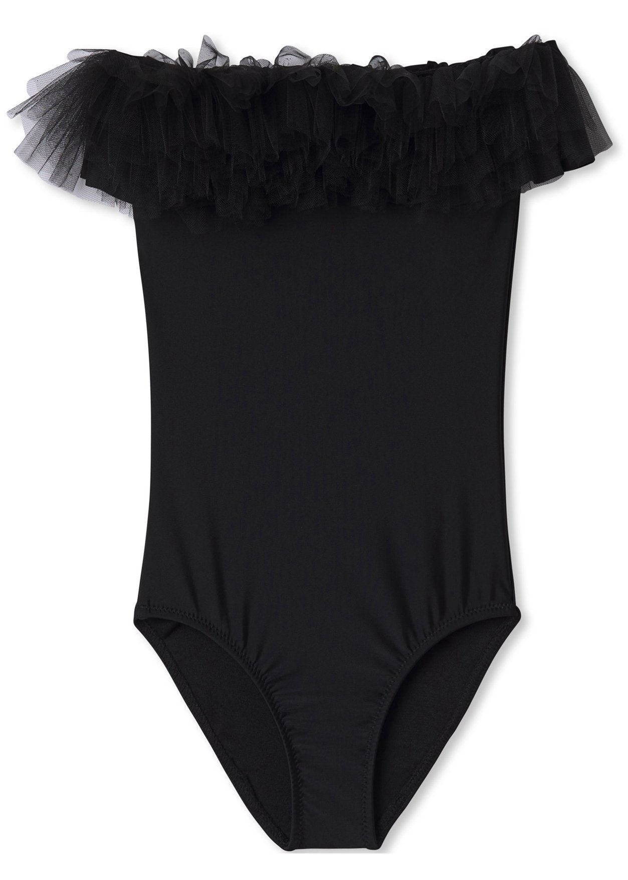 Swimsuit with Tulle Black Draped