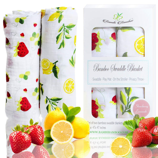 Muslin Swaddle Blanket Set of 2, Lemon and Strawberry Print