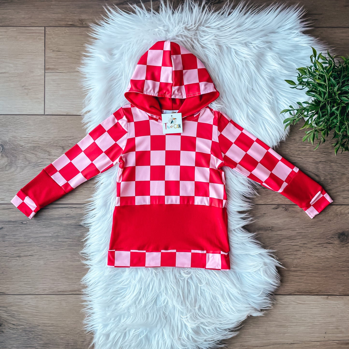 Red Checkered Hoodie by TwoCan